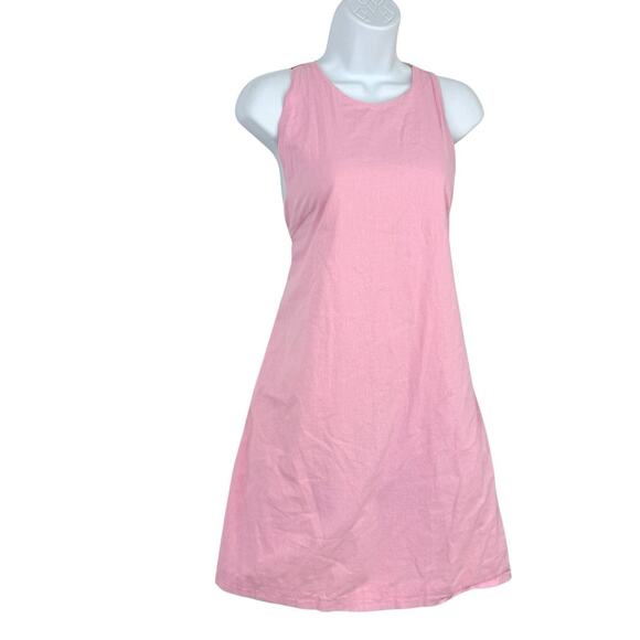 Petal and Pup Tai Bow Back Mini Dress Size Medium Pink Cotton Pockets - Picture 3 of 15